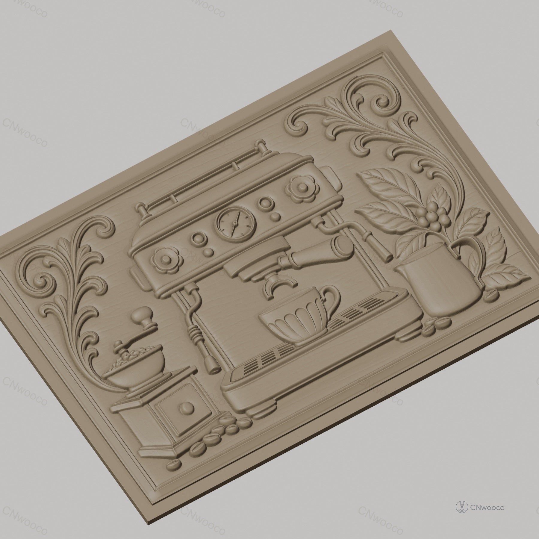 Fichier CNC & impression 3D machine à café, moulin, tasse, plante de café, haute qualité relief STL