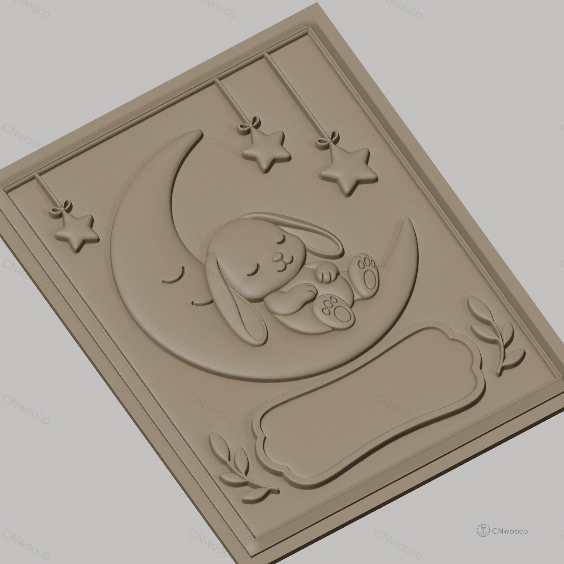 Fichier CNC & impression 3D bébé lapin sur lune avec étoiles, décoration murale relief, haute qualité relief STL