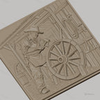 Fichier CNC & impression 3D artisan charpentier, roue de chariot et outils bois, haute qualité relief STL