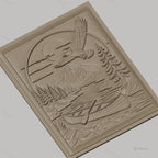 Fichier CNC & impression 3D nature sauvage, rivière, canoë, aigle et montagne, haute qualité relief STL