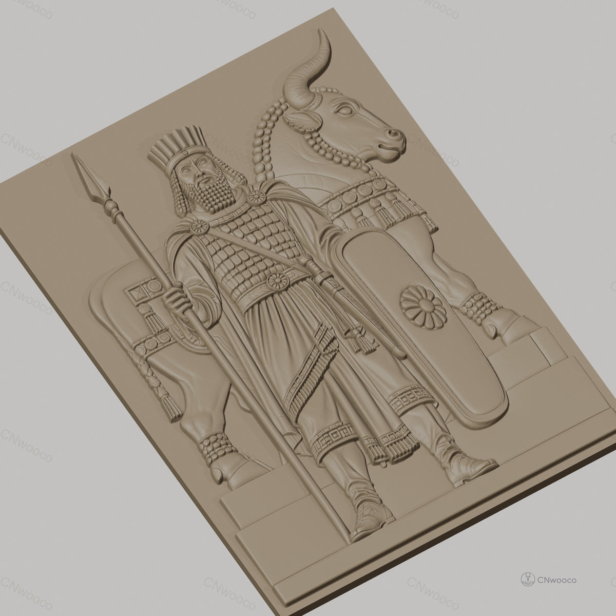 Fichier CNC & impression 3D roi antique avec bouclier et taureau décoratif, haute qualité relief STL