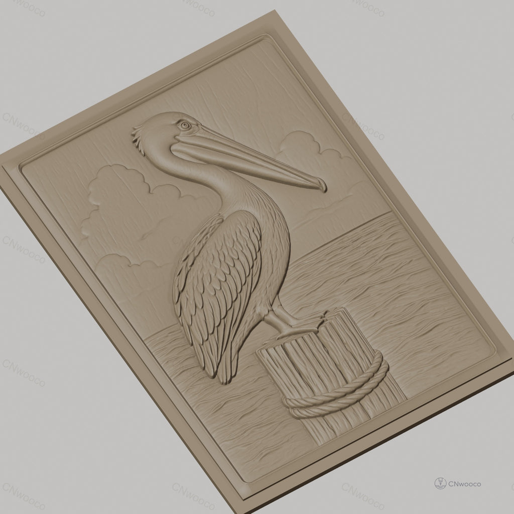 Fichier CNC & impression 3D pelican sur pieu en bois, relief marin haute qualité relief STL