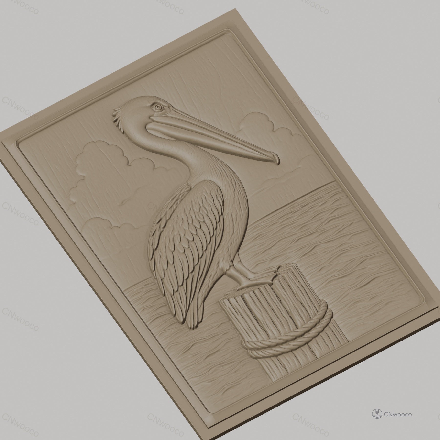 Fichier CNC & impression 3D pelican sur pieu en bois, relief marin haute qualité relief STL