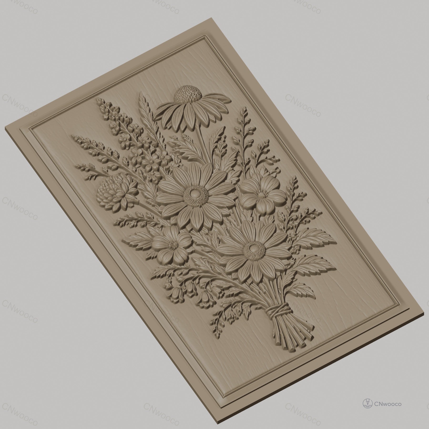 Fichier CNC & impression 3D bouquet de fleurs sauvages, marguerites et feuillages, haute qualité relief STL