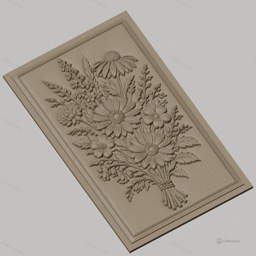 Fichier CNC & impression 3D bouquet de fleurs sauvages, marguerites et feuillages, haute qualité relief STL