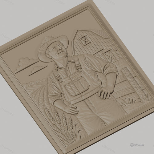 Fichier CNC & impression 3D paysan, champ de blé, grange, haute qualité relief STL
