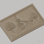 Fichier CNC & impression 3D scène d'église rurale, arbres et chemin dans un relief, haute qualité relief STL