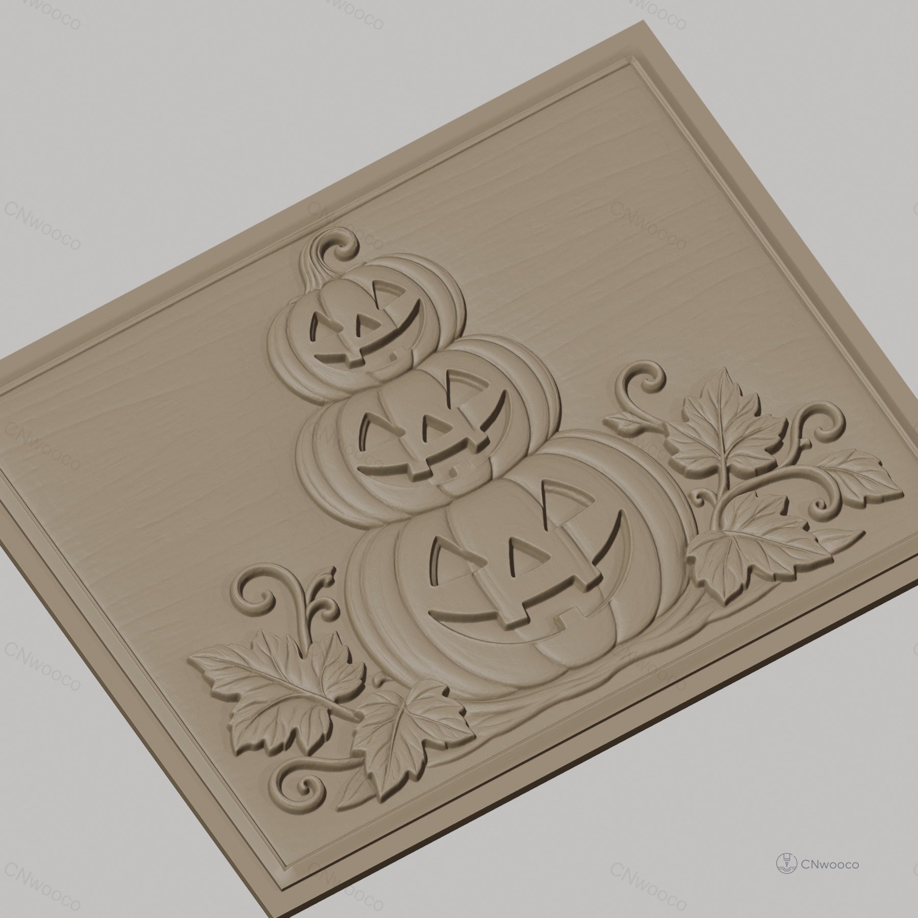 Fichier CNC & impression 3D Halloween, citrouilles empilées avec feuilles, haute qualité relief STL