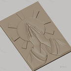 Fichier CNC & impression 3D mains en prière, auréole rayonnante, haute qualité relief STL