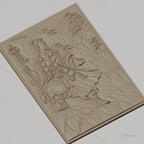 Fichier CNC & impression 3D guerrier japonais, cascade et temple, haute qualité relief STL