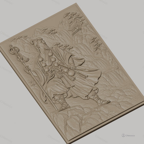 Fichier CNC & impression 3D guerrier japonais, cascade et temple, haute qualité relief STL