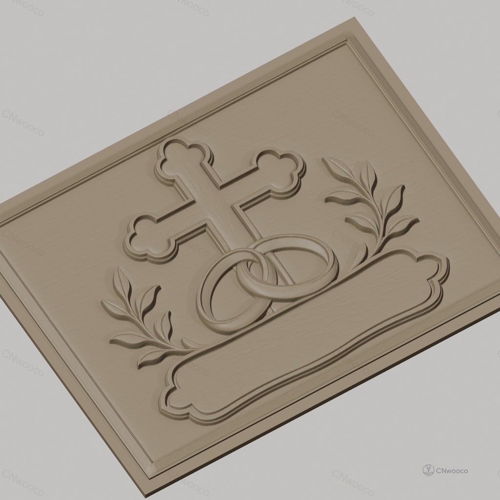 Fichier CNC & impression 3D mariage, bagues entrelacées, croix et feuillage, haute qualité relief STL