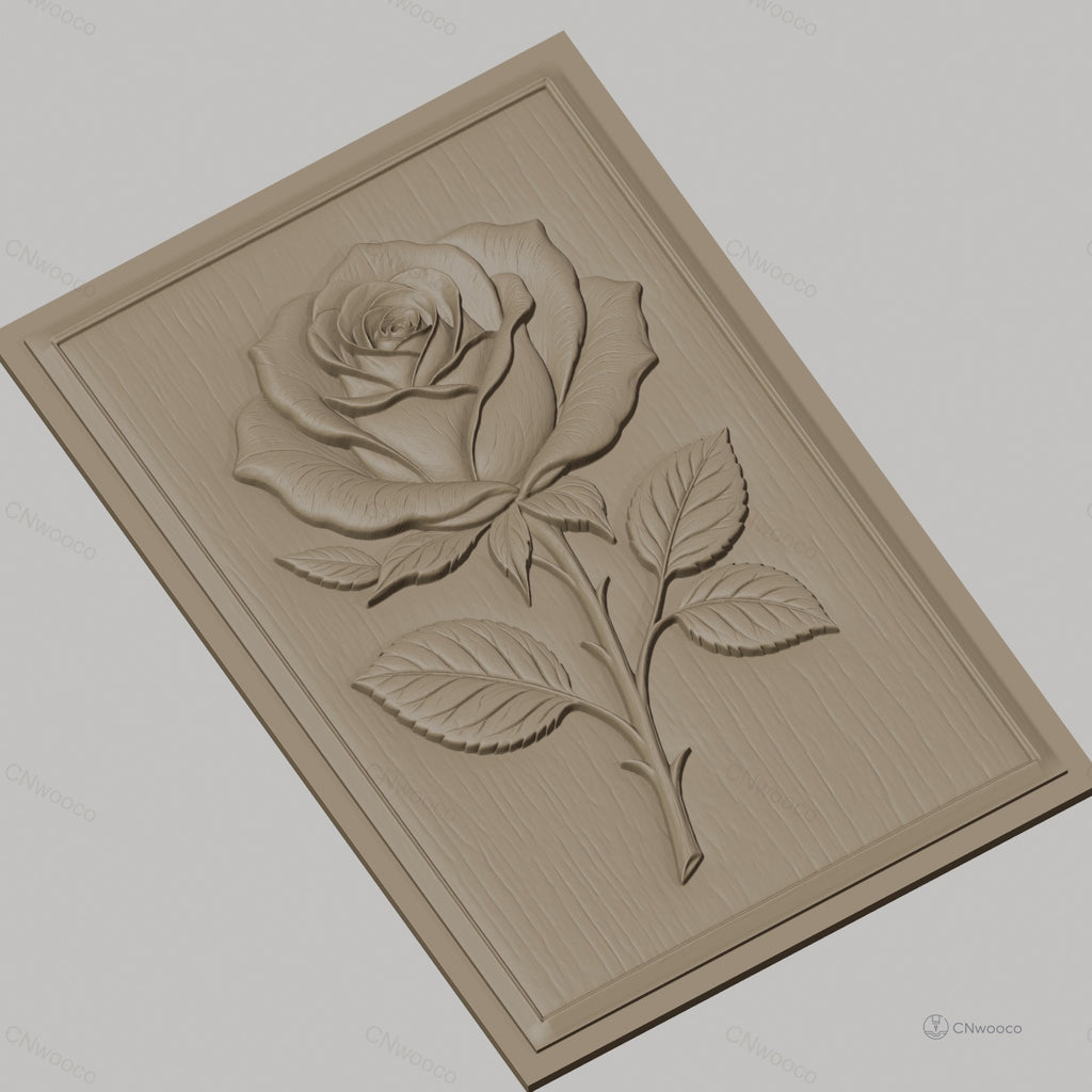 Fichier CNC & impression 3D rose avec feuilles relief naturel, haute qualité relief STL