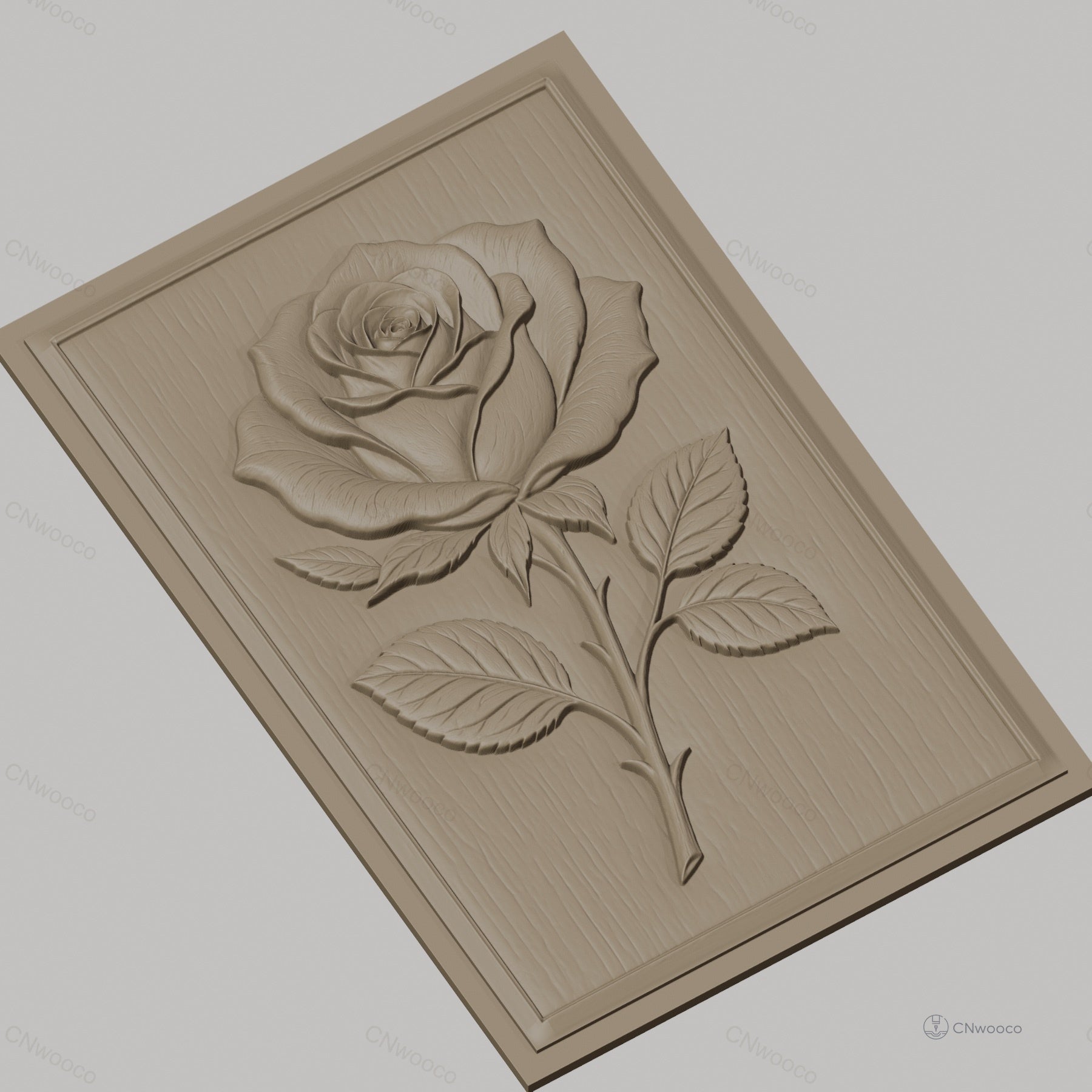 Fichier CNC & impression 3D rose avec feuilles relief naturel, haute qualité relief STL