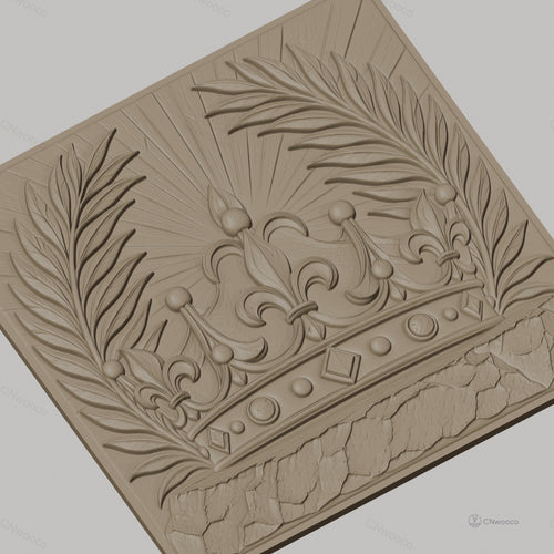 Fichier CNC & impression 3D couronne royale, feuilles de palmier, pierre texturée, haute qualité relief STL
