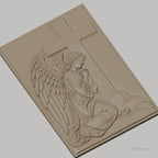 Fichier CNC & impression 3D ange en prière avec croix, relief religieux détaillé, haute qualité relief STL