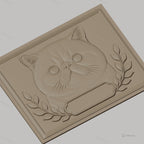 Fichier CNC & impression 3D chat British Shorthair, visage de chat avec feuilles décoratives, haute qualité relief STL