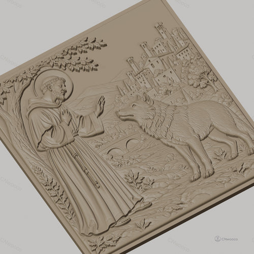 Fichier CNC & impression 3D Saint François d'Assise, loup, village médiéval, haute qualité relief STL