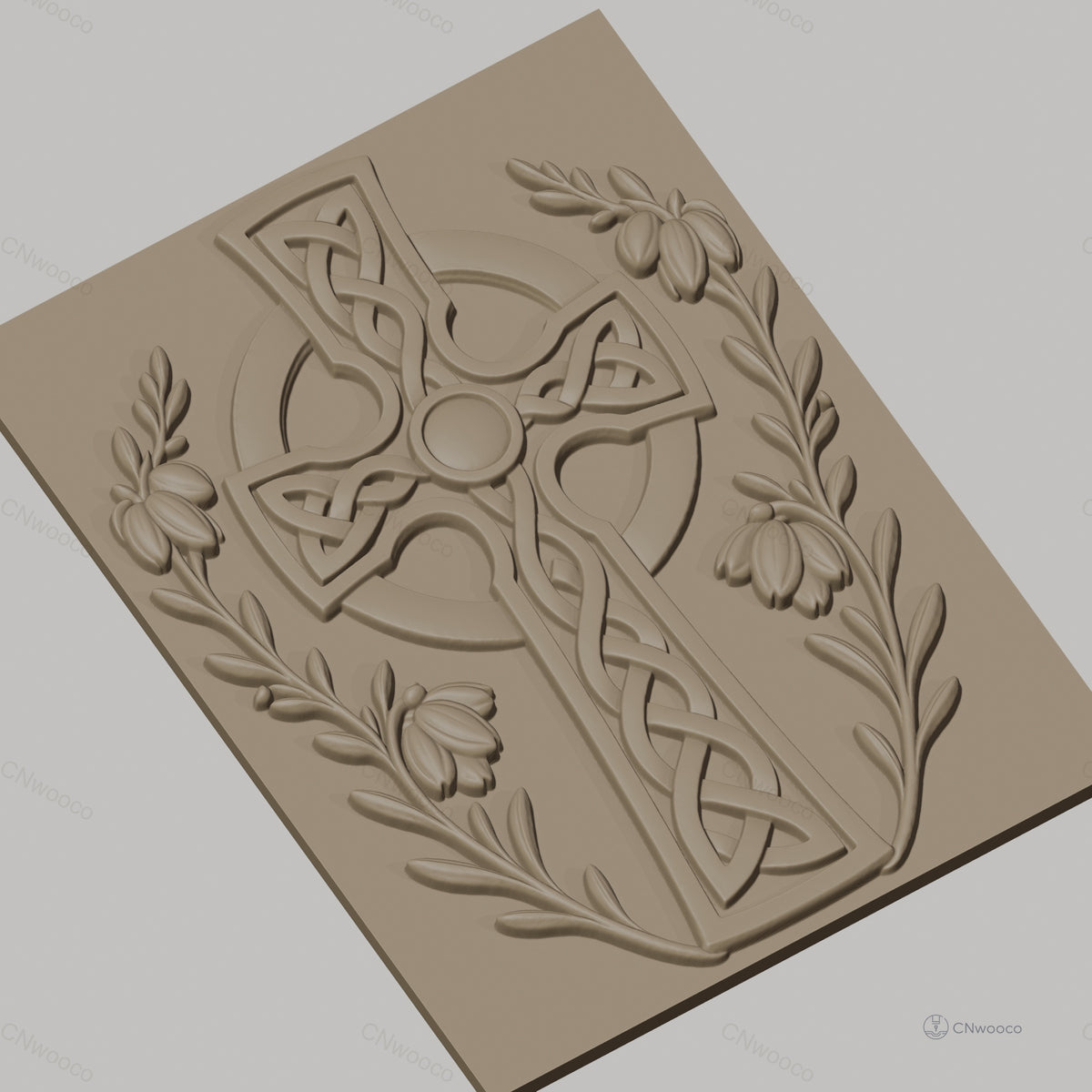 Fichier CNC & impression 3D Croix celte ornée de fleurs, relief sculpté haute qualité relief STL