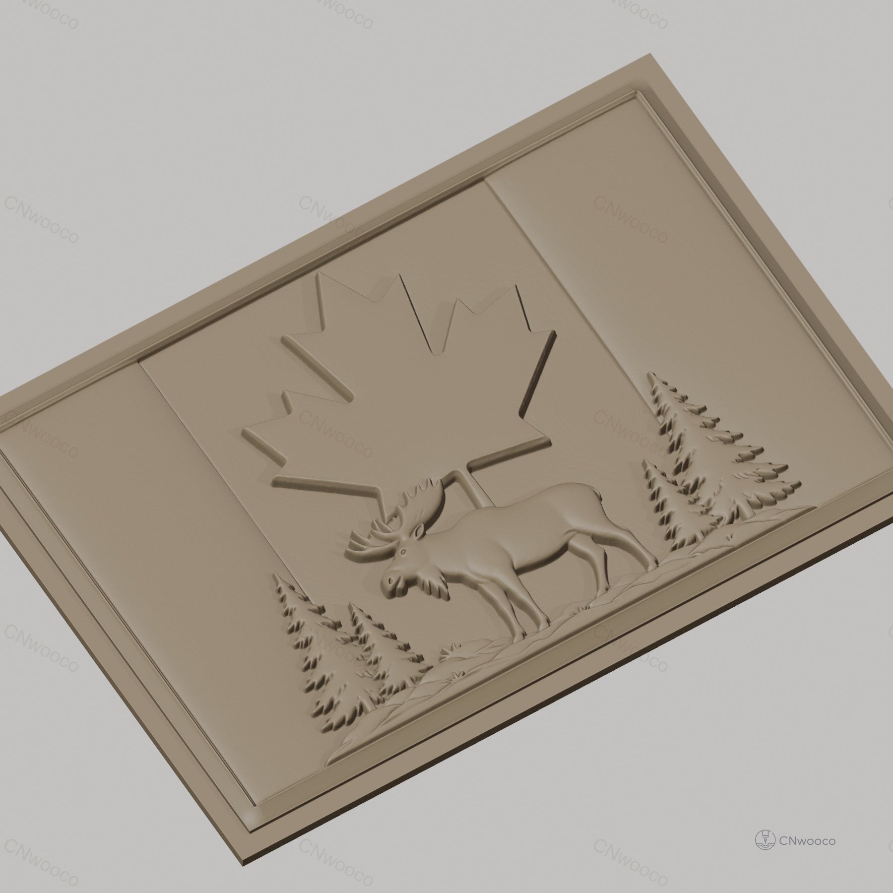 Fichier CNC & impression 3D drapeau canadien, élan et sapins en relief, haute qualité relief STL