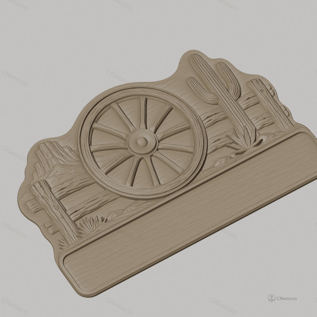 Fichier CNC & impression 3D enseigne western décorative roue de chariot cactus, STL très haute qualité