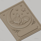 Fichier CNC & impression 3D bébé cerf endormi sur lune avec étoiles, branches décoratives, haute qualité relief STL