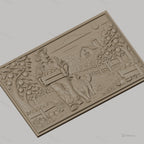 Fichier CNC & impression 3D fermier avec caisse de pommes et chien, paysage rural, haute qualité relief STL
