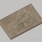 Fichier CNC & impression 3D locomotive à vapeur, gare vintage avec ouvriers, haute qualité relief STL