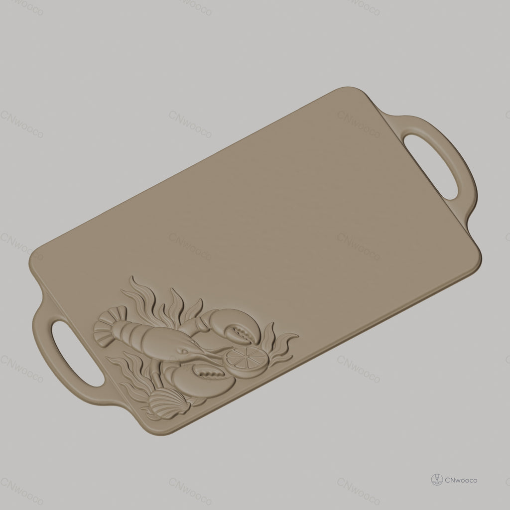 Fichier CNC plateau homard, coquillages et citron, bas-relief pour sculpture sur bois, STL