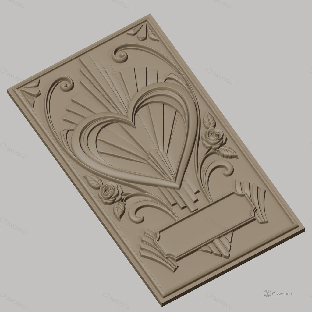 Fichier CNC & impression 3D relief coeur avec roses et motif art déco haute qualité relief STL