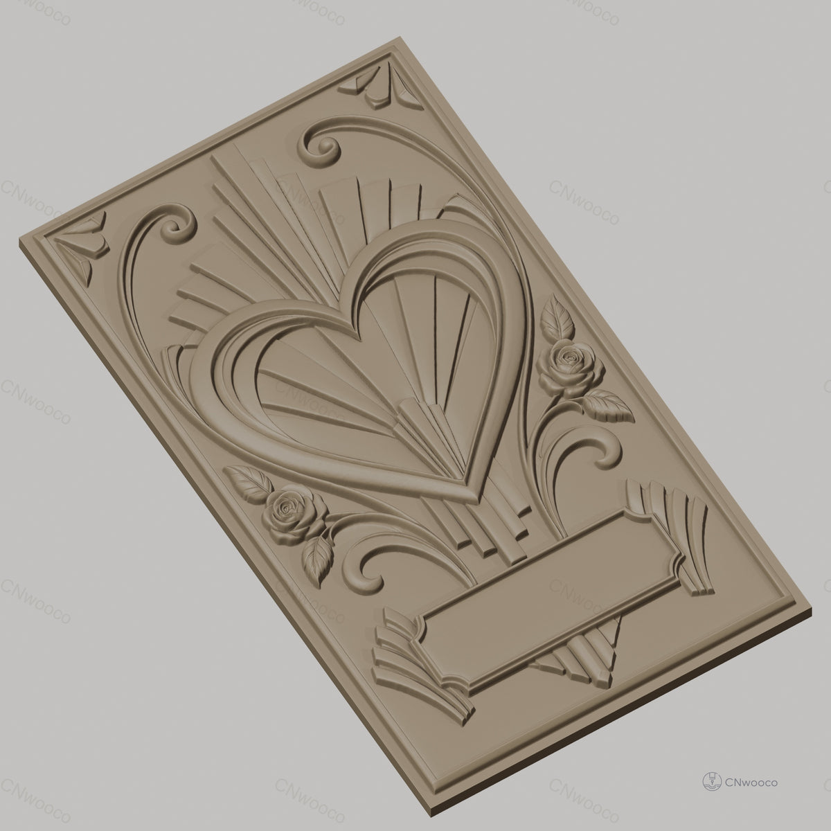 Fichier CNC & impression 3D relief coeur avec roses et motif art déco haute qualité relief STL