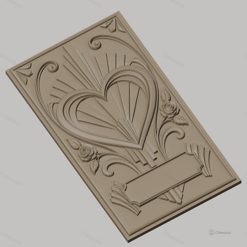 Fichier CNC & impression 3D relief coeur avec roses et motif art déco haute qualité relief STL