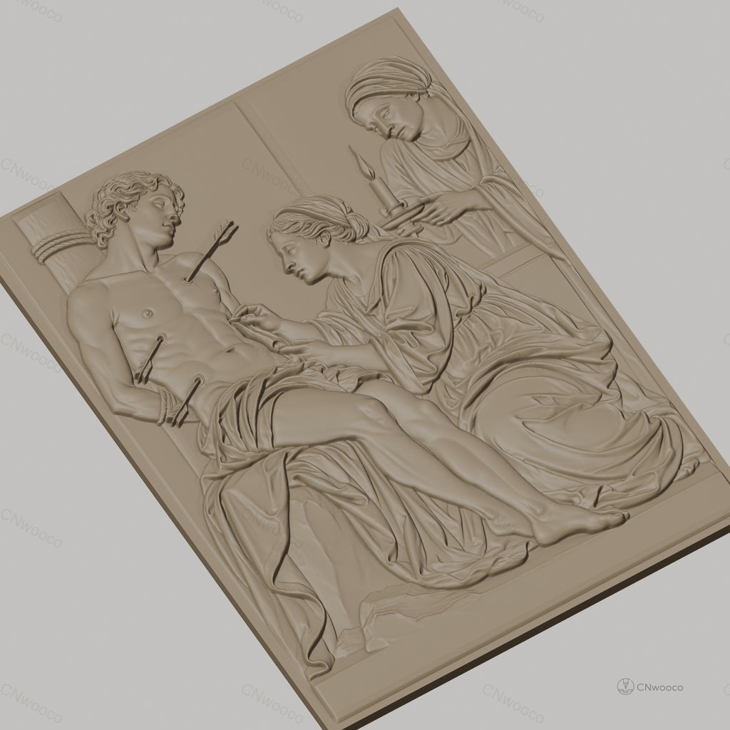 Fichier CNC & impression 3D saint Sébastien, flèches, femmes assistantes, haute qualité relief STL