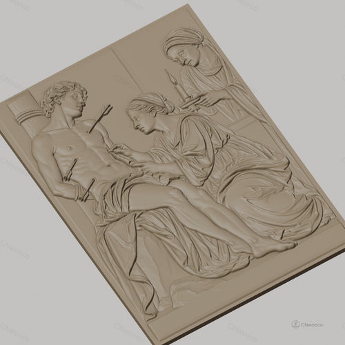 Fichier CNC & impression 3D saint Sébastien, flèches, femmes assistantes, haute qualité relief STL