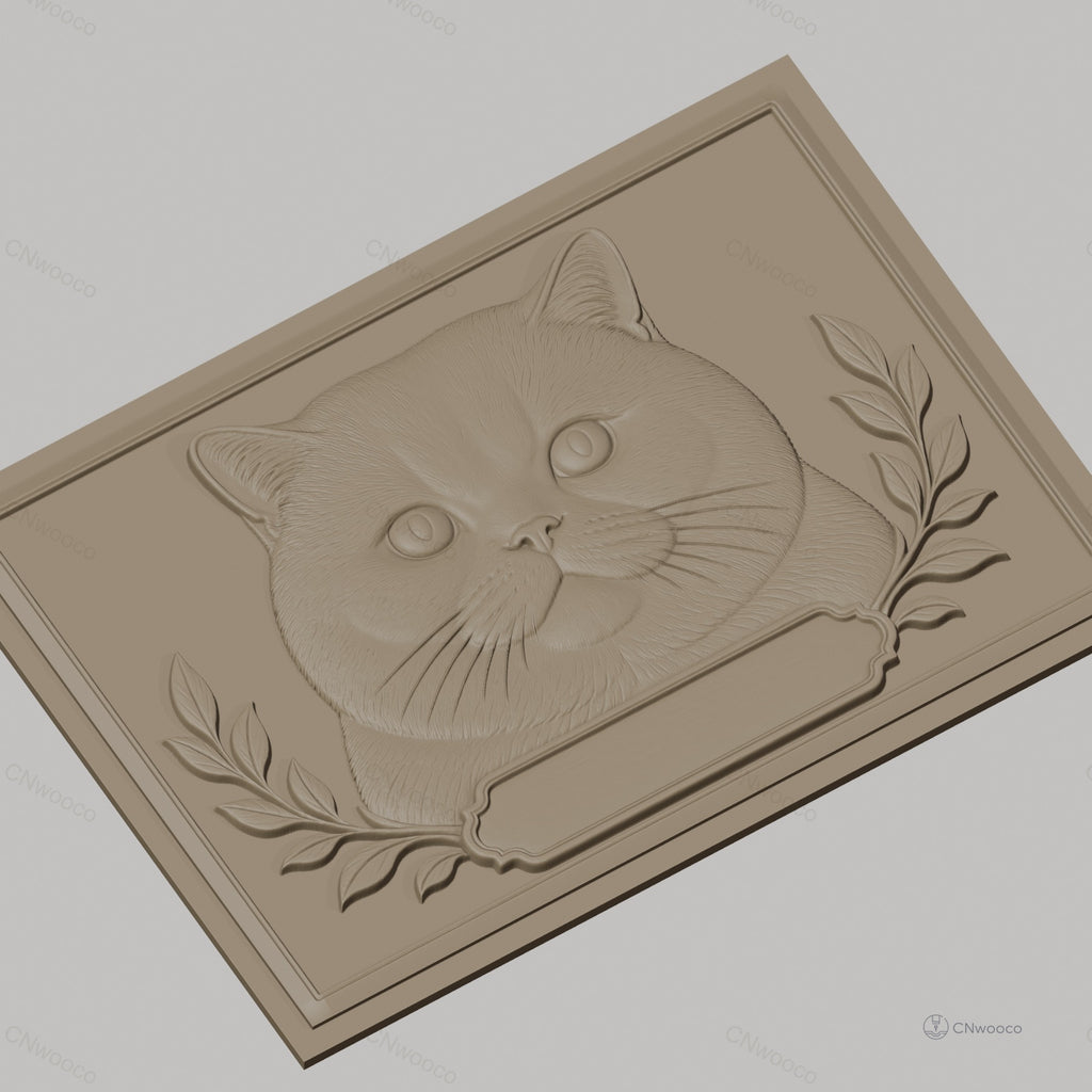 Fichier CNC & impression 3D Chat, tête de chat avec feuilles décoratives, haute qualité relief STL