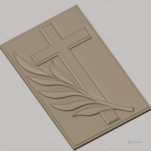 Fichier CNC & impression 3D Croix chrétienne avec branche d'olivier, haute qualité relief STL