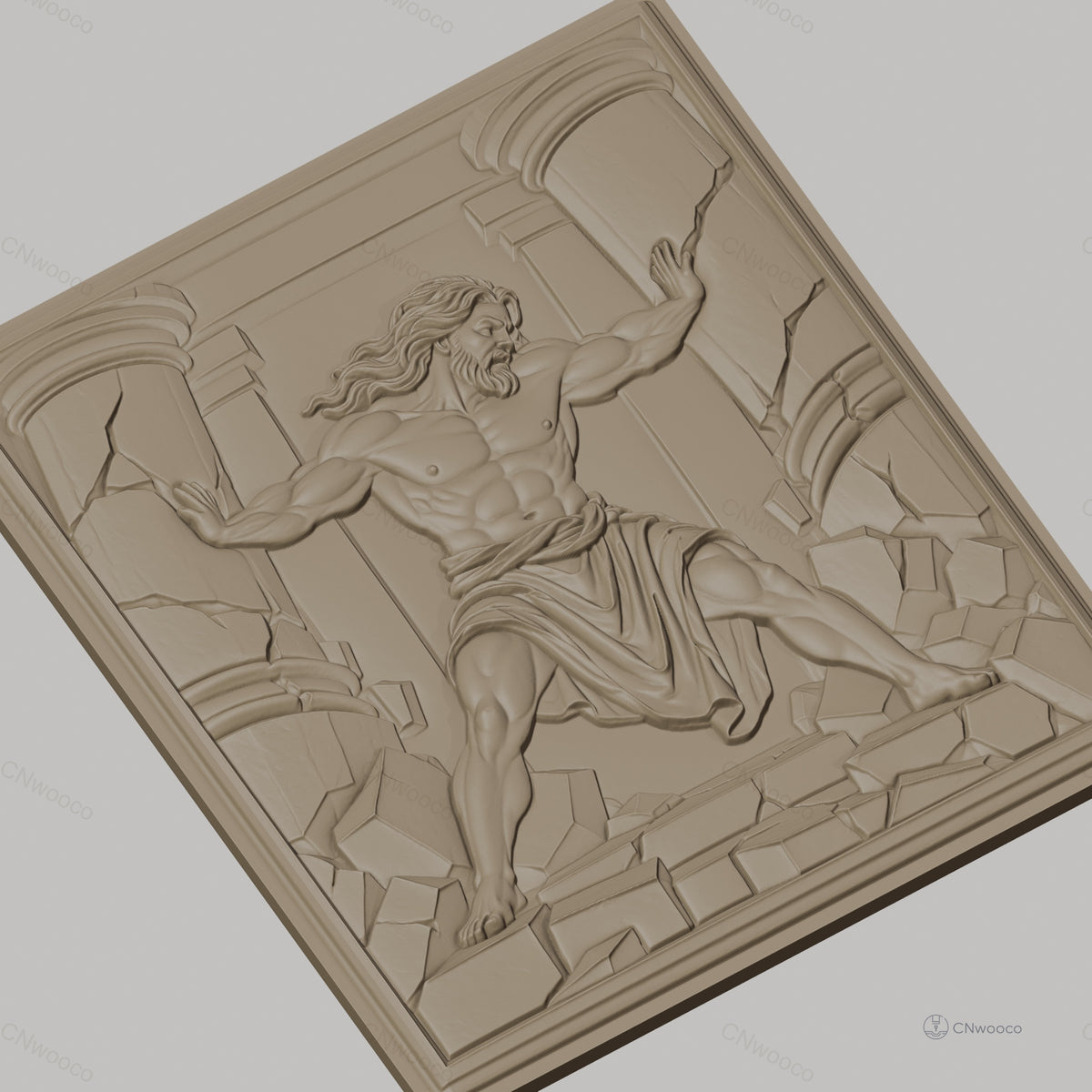 Fichier CNC & impression 3D Hercule poussant les colonnes, muscles et ruines, haute qualité relief STL