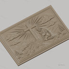 Fichier CNC & impression 3D Jésus priant devant la croix, paysage montagneux et rayons de lumière, haute qualité relief STL