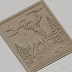 Fichier CNC & impression 3D cerf majestueux, paysage montagneux avec sapins et lune, haute qualité relief STL