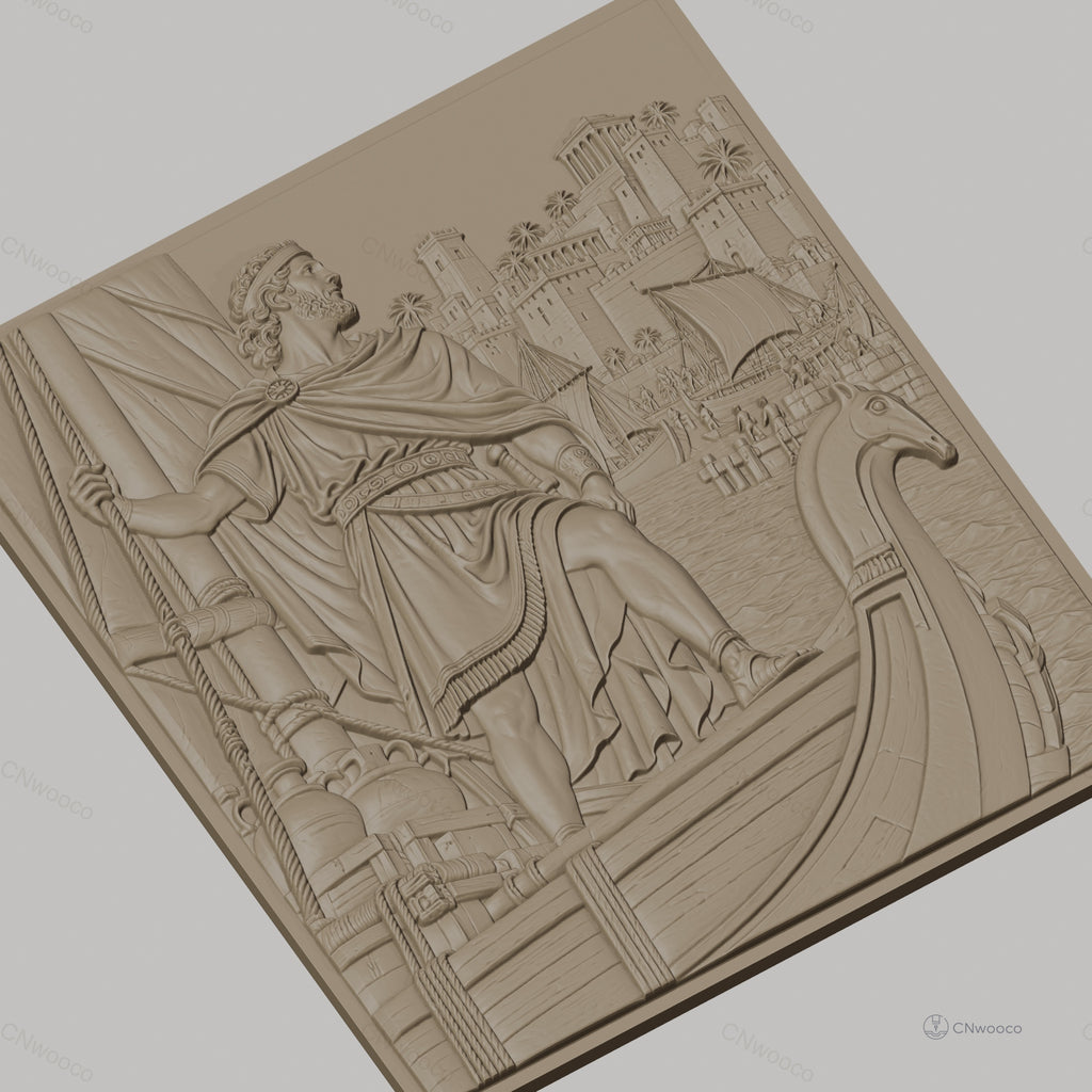Fichier CNC & impression 3D exploration antique, bateau viking, port avec palais, haute qualité relief STL