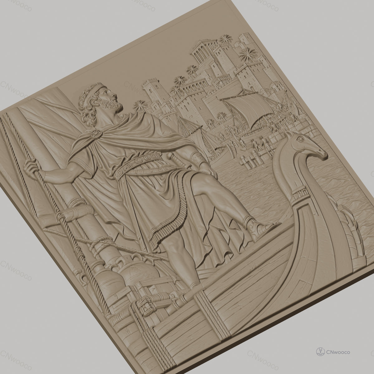 Fichier CNC & impression 3D exploration antique, bateau viking, port avec palais, haute qualité relief STL