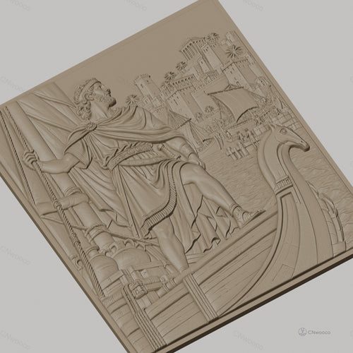 Fichier CNC & impression 3D exploration antique, bateau viking, port avec palais, haute qualité relief STL