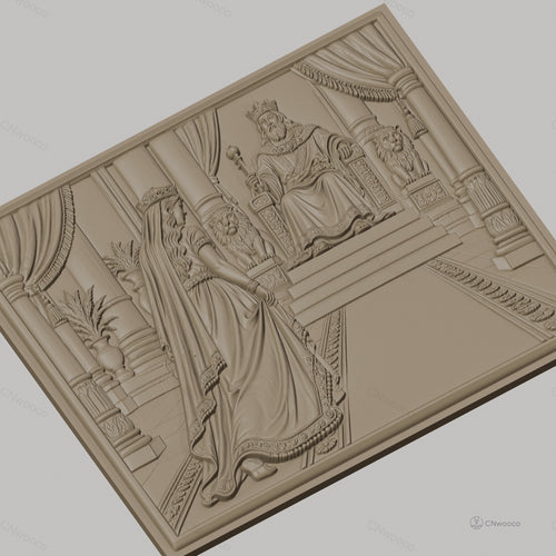 Fichier CNC & impression 3D scène royale, roi et reine sur trône avec lions, haute qualité relief STL