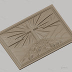 Fichier CNC & impression 3D croix chrétienne, colline, rayons de lumière, ciel en relief, haute qualité relief STL