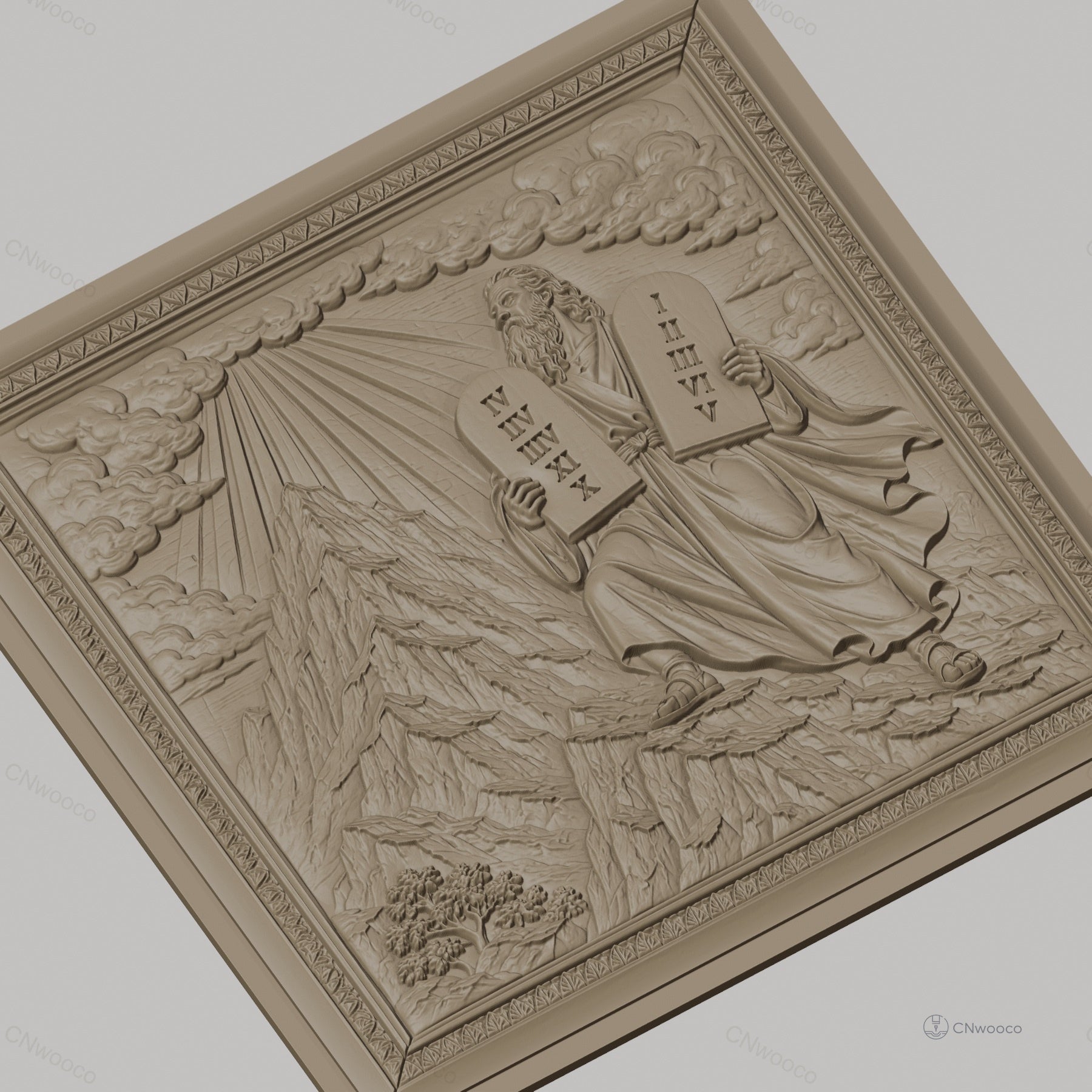 Fichier CNC & impression 3D Moïse et les dix commandements, scène biblique sur montagne, haute qualité relief STL