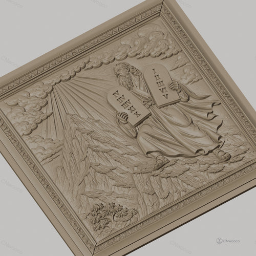 Fichier CNC & impression 3D Moïse et les dix commandements, scène biblique sur montagne, haute qualité relief STL