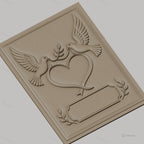 Fichier CNC & impression 3D couple de colombes, coeur et feuilles, haute qualité relief STL
