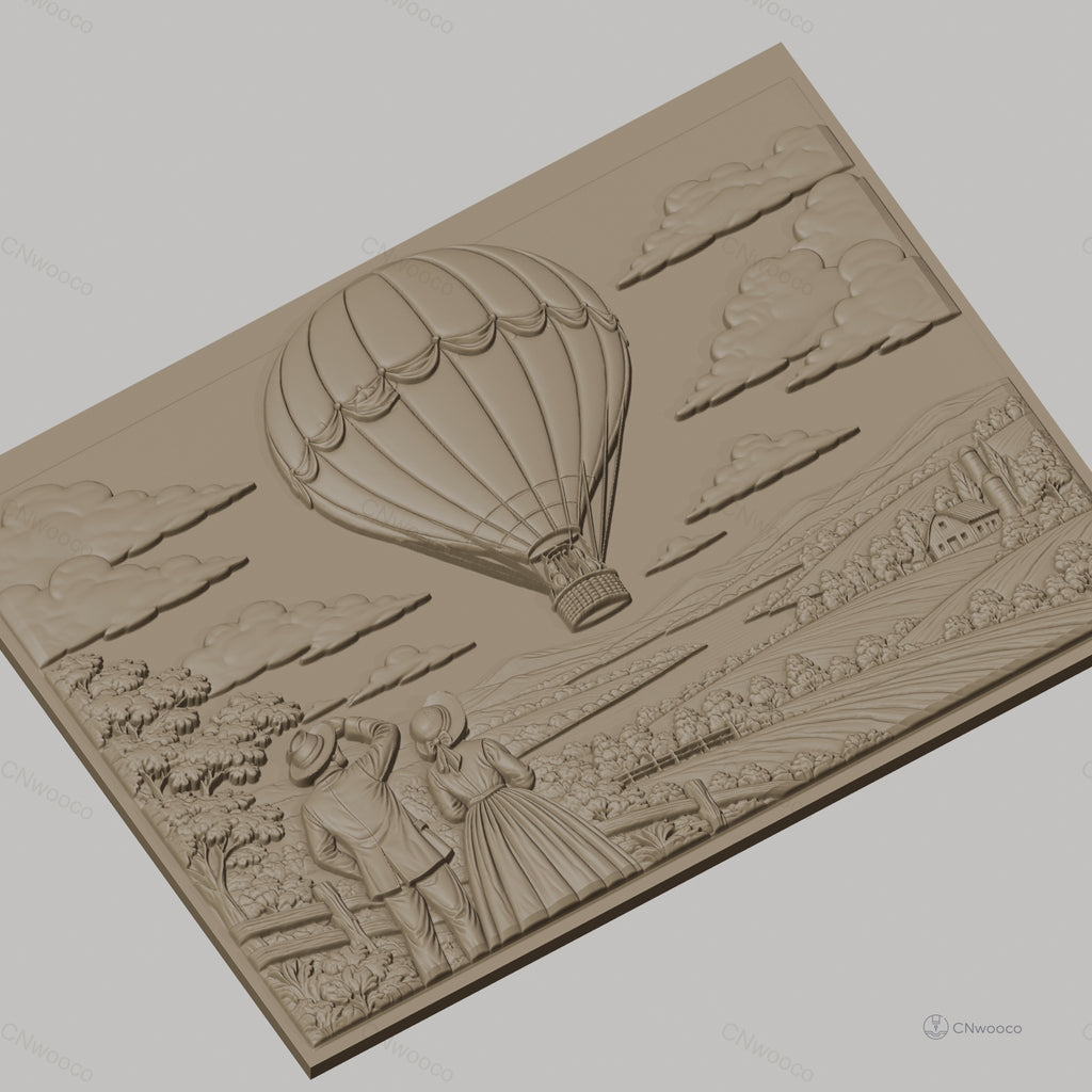 Fichier CNC & impression 3D montgolfière, couple vintage champêtre, haute qualité relief STL