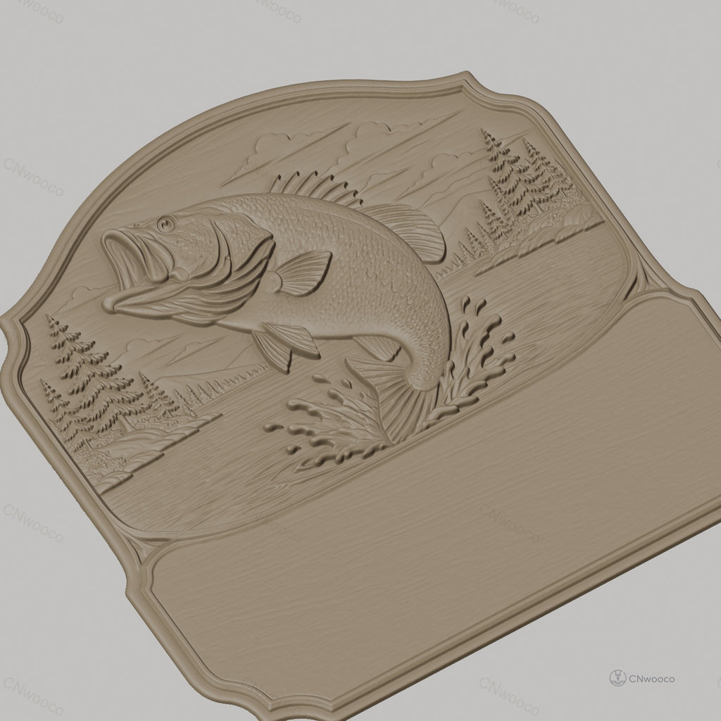 Fichier CNC & impression 3D plaque décorative poisson sautant lac, forêt, nature, STL très haute qualité