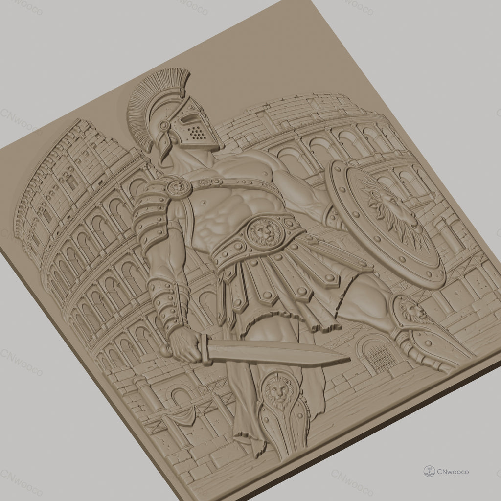 Fichier CNC & impression 3D Gladiateur romain, Colisée antique, épée, bouclier, haute qualité relief STL